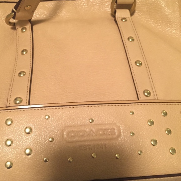 COACH bag, handles and strap, natural/tan color, about 12 in. - Picture 3 of 8